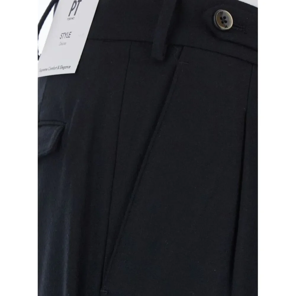 Pt Torino Men Carrot 2 Pleat Pants With Pockets And Black Hems For Men